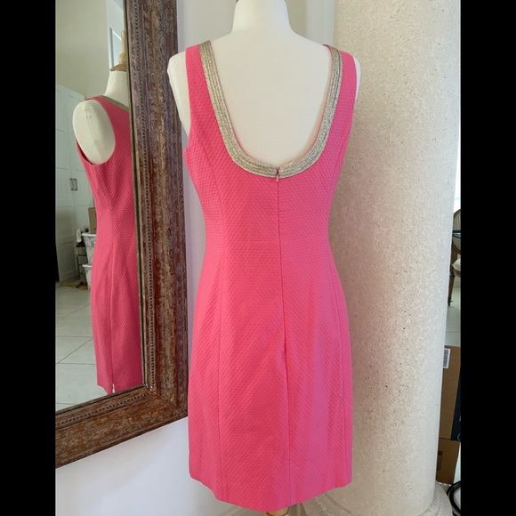 NWT Lilly Pulitzer Janice Shift Dress Hotty Pink Gold Embroidered Size 6 - Picture 6 of 8